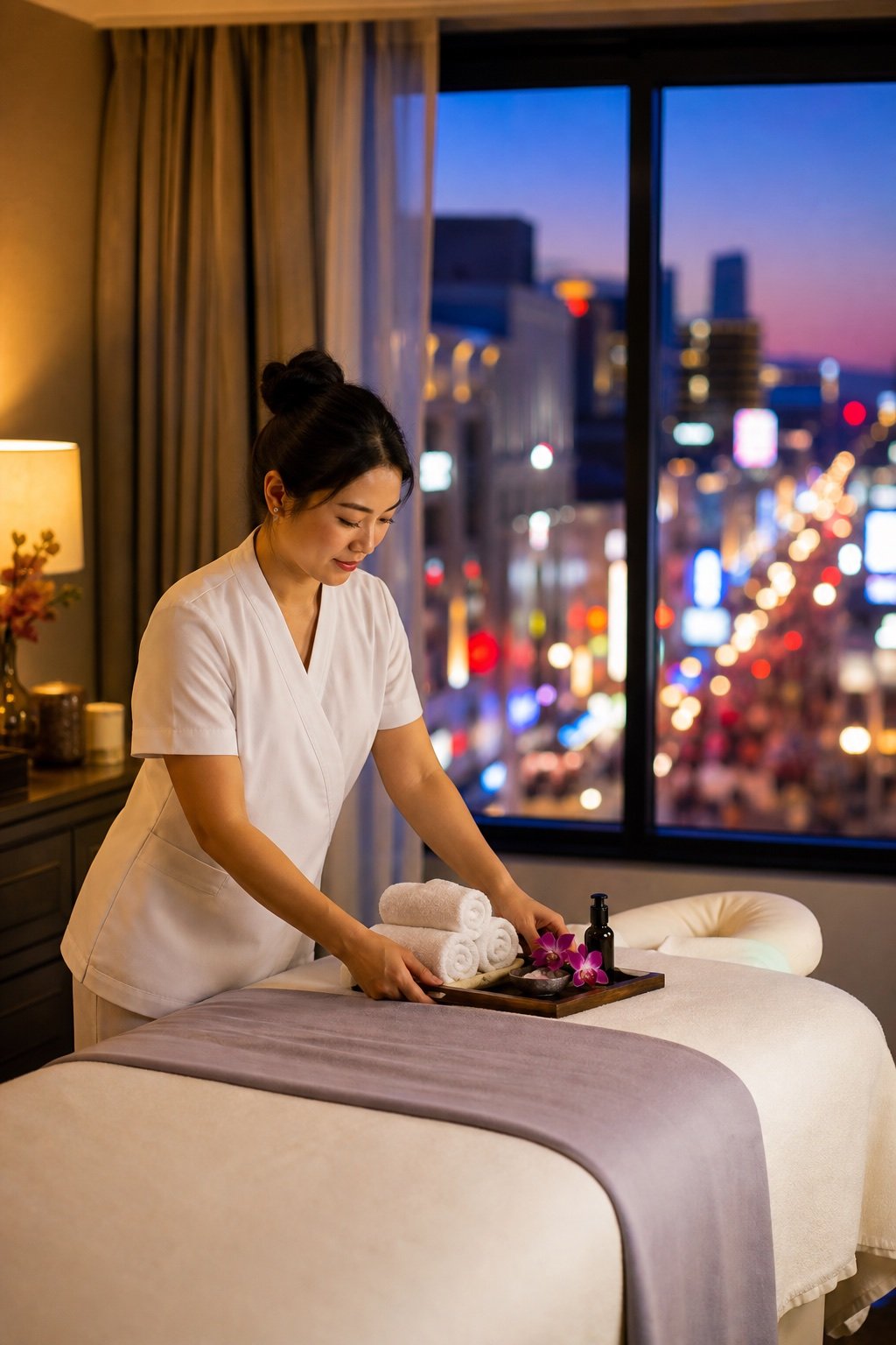 Professional massage setup near Fremont Street in Downtown Las Vegas