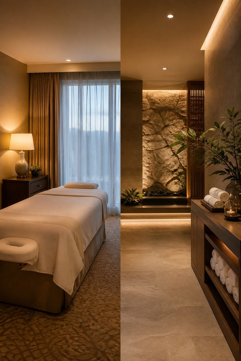 Visual comparison of in-room massage and a resort spa in Las Vegas