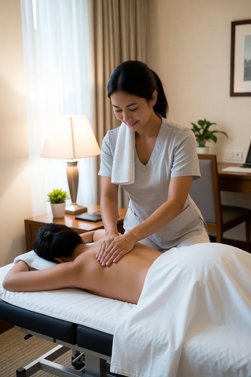 Professional hotel room massage setup in Las Vegas