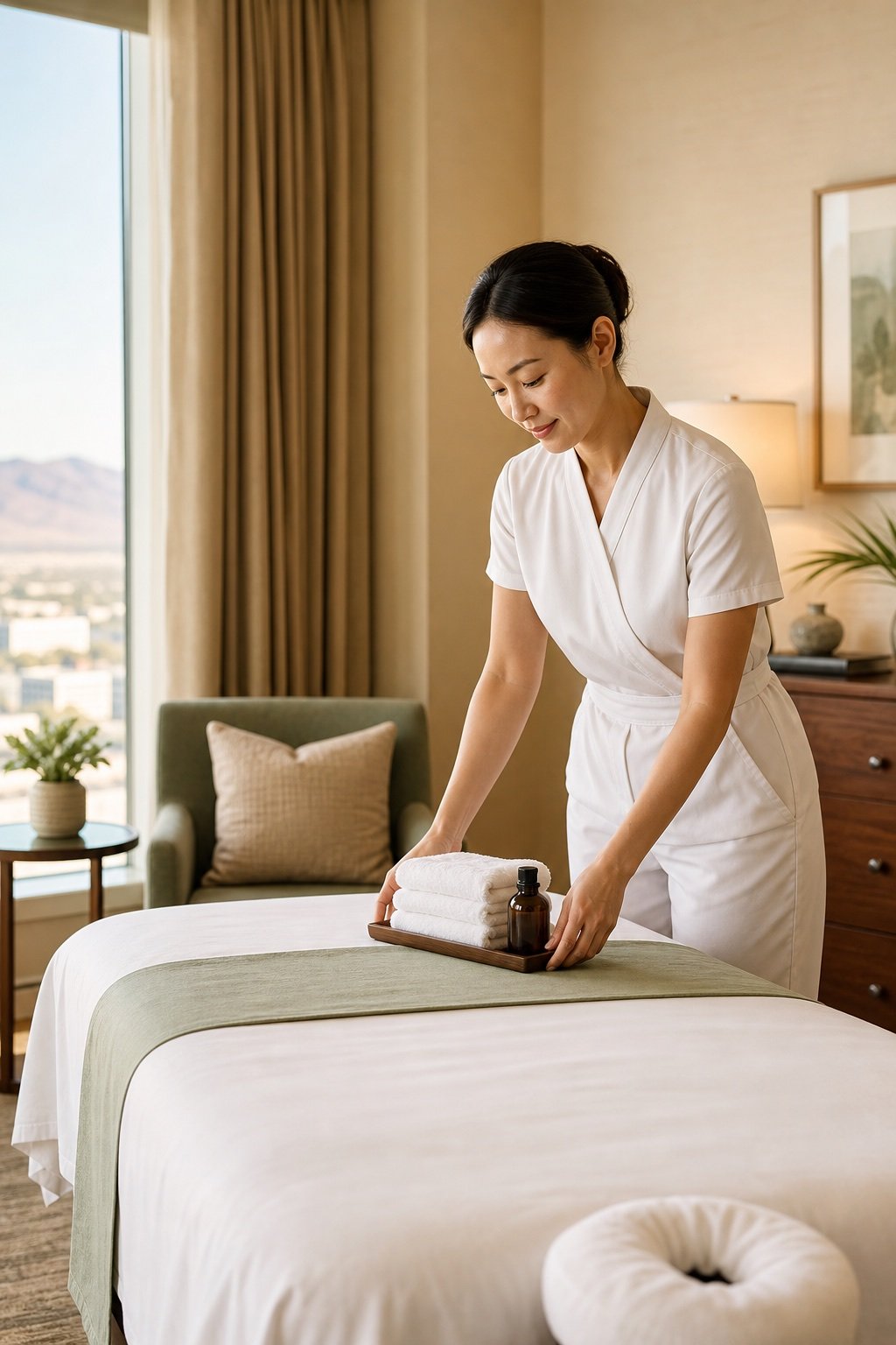 Outcall massage preparation at a private Las Vegas location